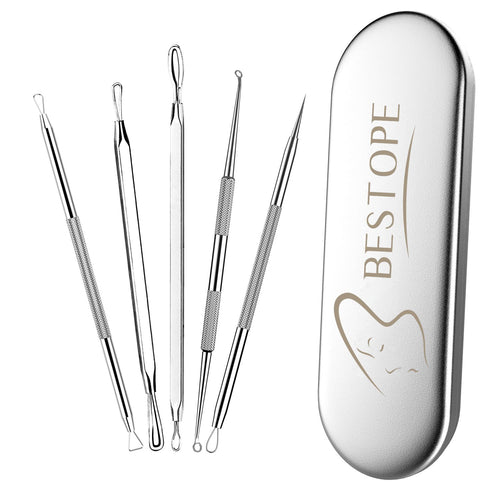 Fegishilly  Blackhead Remover Pimple Popper Tool Kit Acne Comedone Zit Blackhead Extractor Tool for Nose Face, Blemish Whitehead Extraction Popping,Stainless Steel with Metal Case